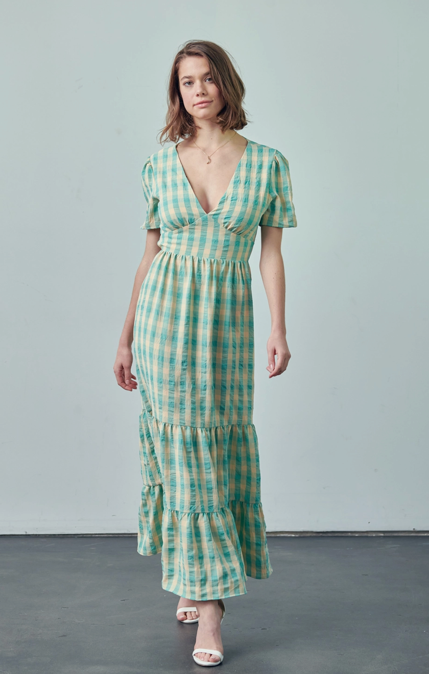 Green and Ivory Gingham Dress