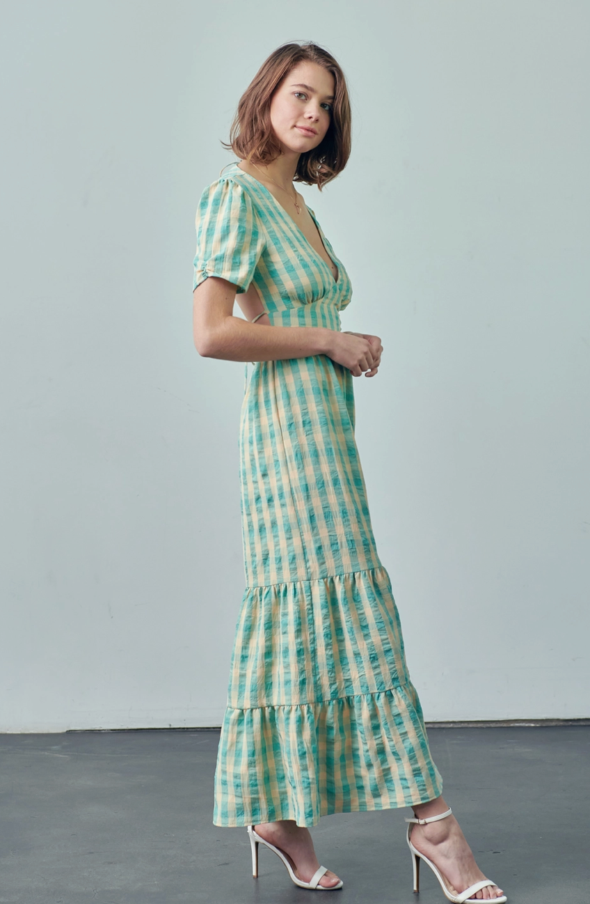 Green and Ivory Gingham Dress
