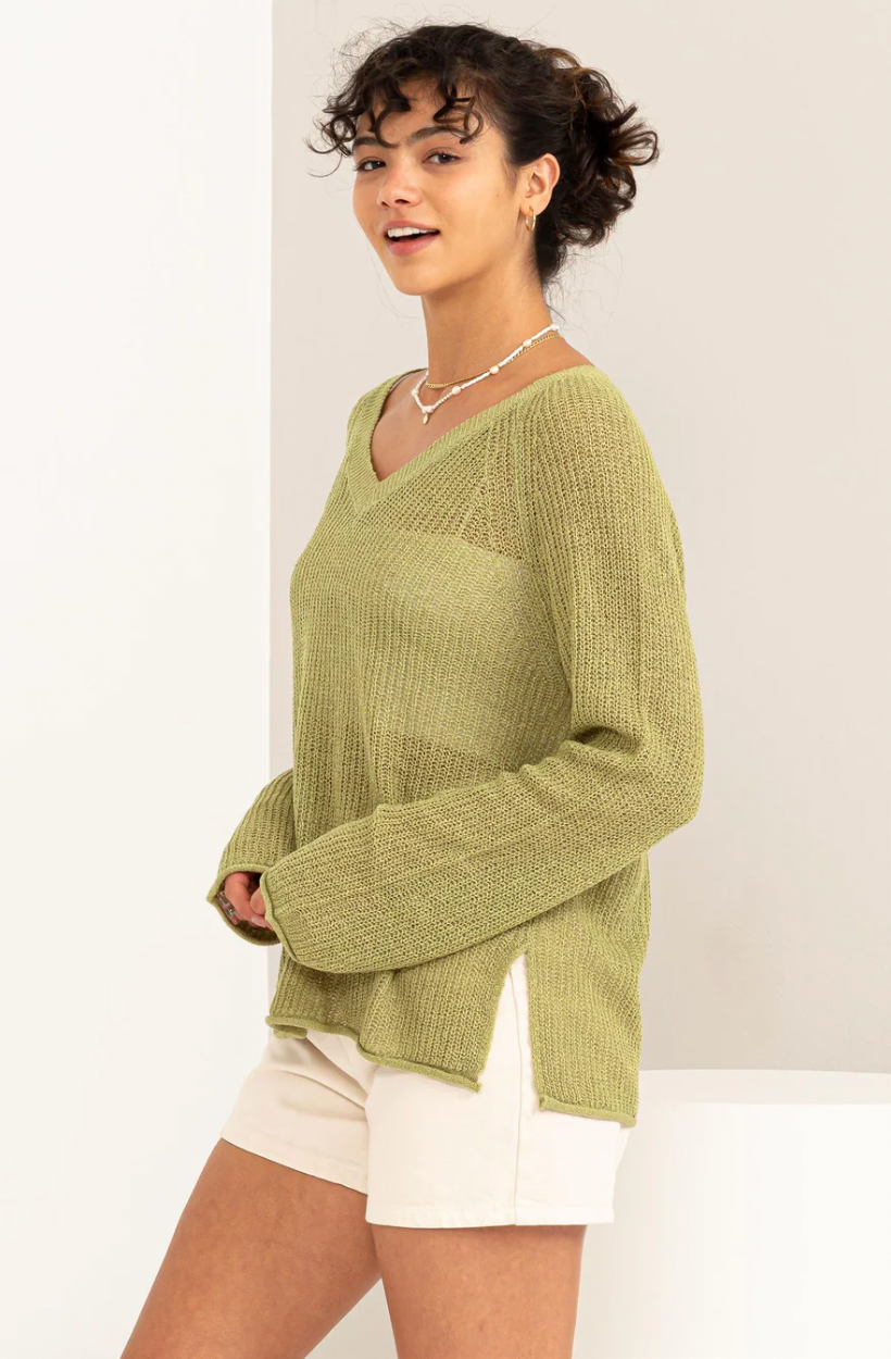 Pale Olive Let it Dawn Long Sleeve Oversized Sweater