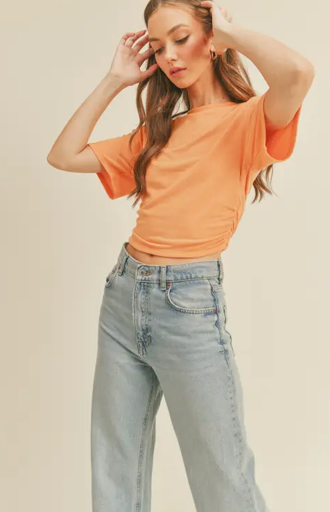 Tangerine Side Ruched Tee