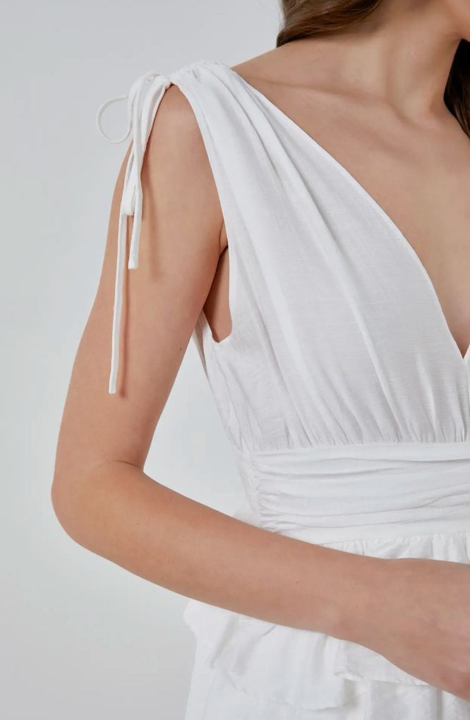 White V-neck Tiered Ruffle Dress